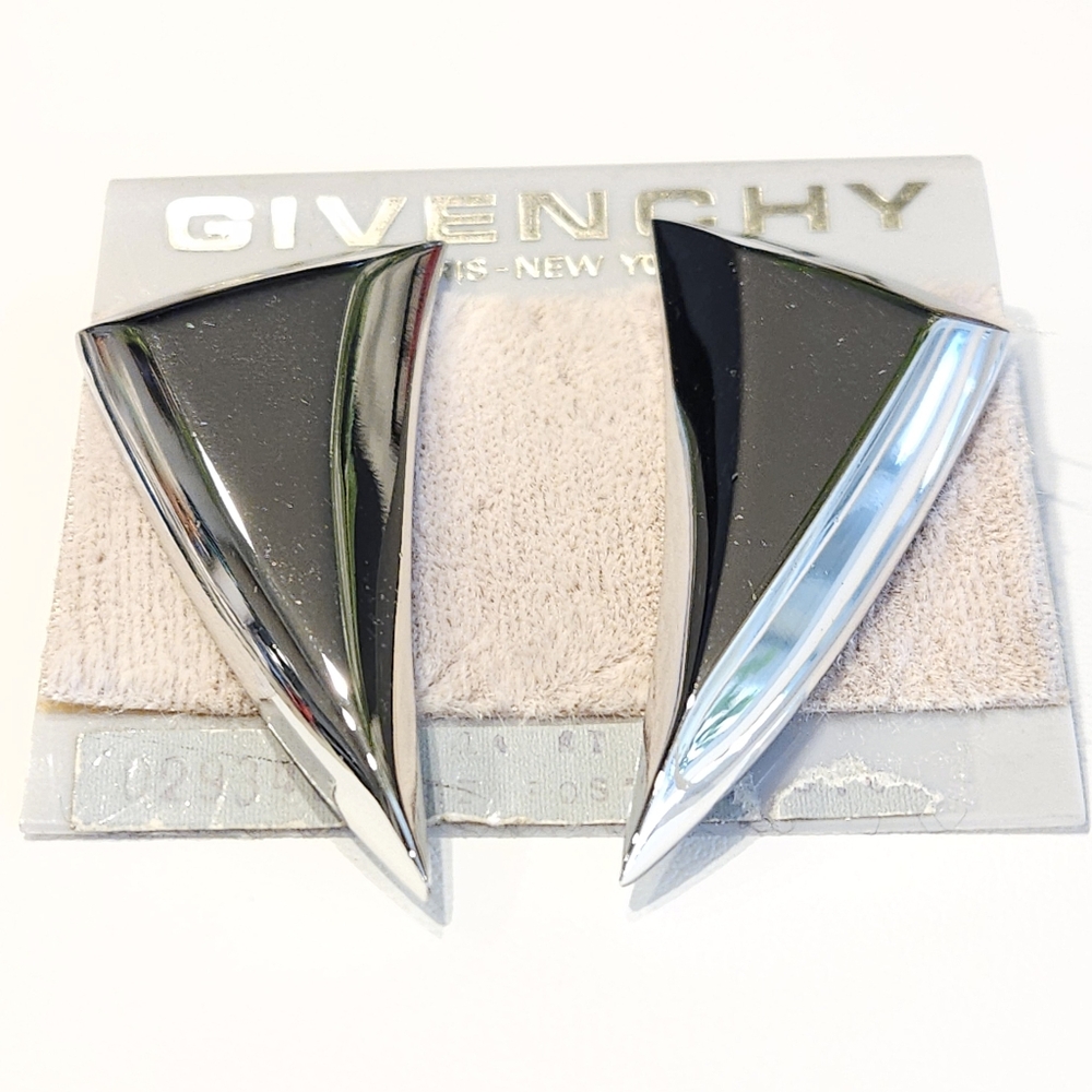 Givenchy Modernist Silver Tone Earrings NWT Vintage 80s Chunky Large Earrings - Picture 12 of 16